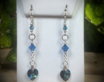 Bermuda Blue Swarovski Crystal Heart Earrings