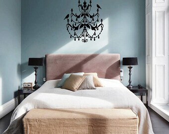 kik128 Wall Decal Sticker bird chandelier vintage Victorian style lamp living room bedroom