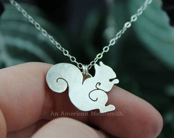 Sterling Silver Squirrel Necklace, Squirrel Jewelry, Animal Necklace, Filigree Squirrel Necklace, Sterling Squirrel Pendant, Animal Jewelry