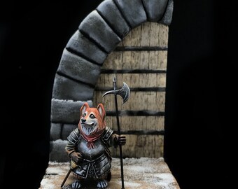 Diorama "First snow" with Painted Corgi Guardian Battledoge collectible miniatures .