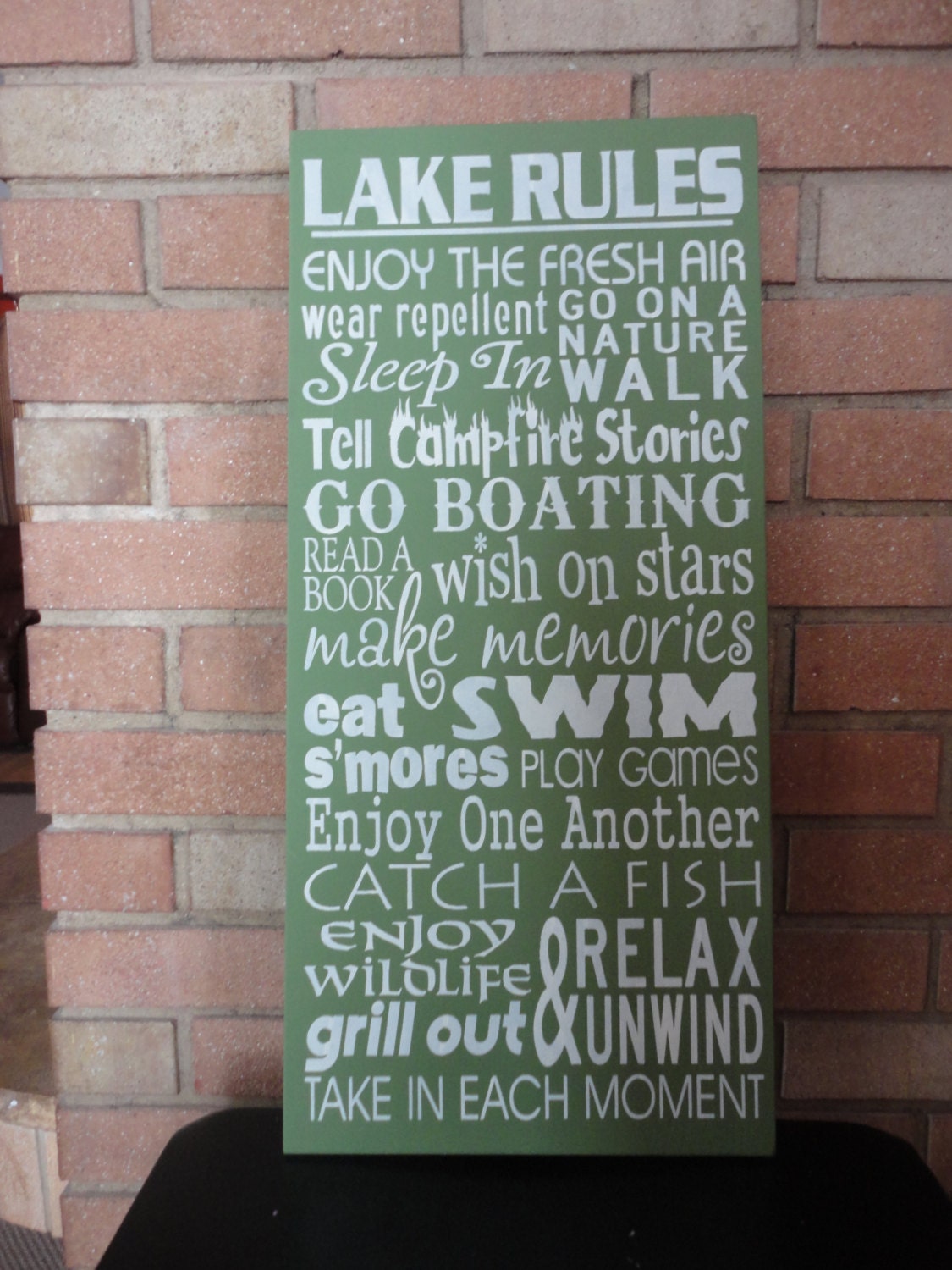 Lake Rules/Enjoy The Fresh Air/Green Home Decor