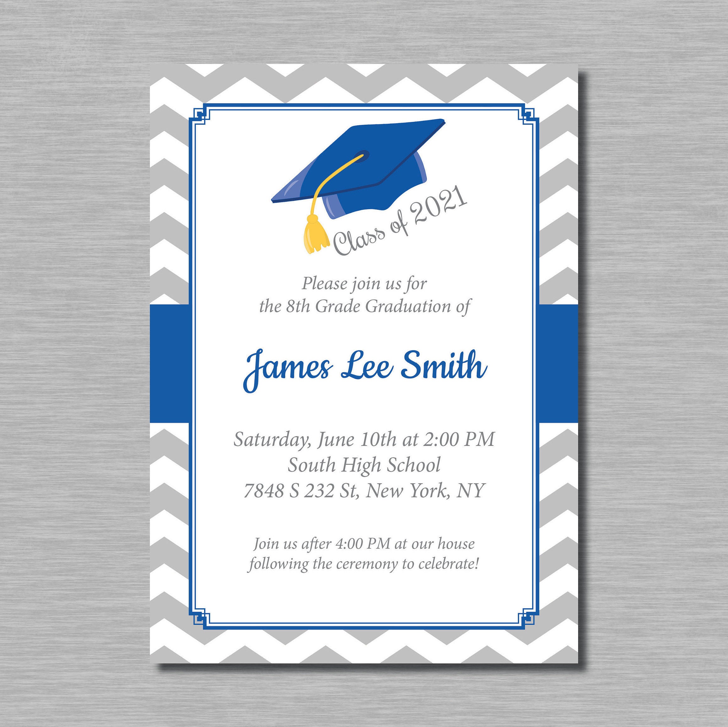 8th Grade Promotion Graduation Invitation Chevron Silver