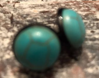 Round Teal with Tan Vein Stud