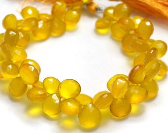 1/2 strand Very Finest Yellow Chalcedony Faceted Heart Briolettes