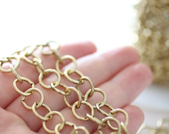 10mm gold brass chain, large link chain, brass cable chain, round brass chain, necklace chain, antique gold brass chain, gold chain, chain