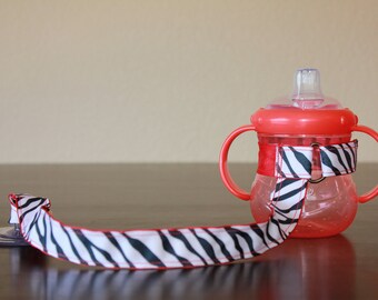 Sippy Cup Leash, Sippy Cup Strap, Suction Sippy Strap, Toddler Gift, Christmas Gift, New Mom Gift - Zebra Red