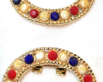 Shoe Clips, Decorative, Goldtone, Red/White/Blue, Vintage, 1970s