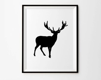 Deer wall art, 5 x 7 in, 8 x 10 in, 11 x 14 in, Black & White art print, Deer print, Deer art, Deer poster, Animal print, Printable art