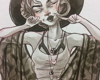 Dimples - Original Inktober Drawing