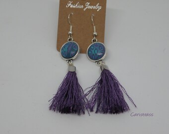 Round polymer clay earrings turquoise and purple