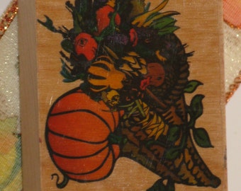Fall Autumn Rubber Stamp Pumpkin Cornucopia Thanksgiving Halloween Wood Mounted Stamp
