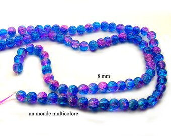 15 round beads 8 mm Crackle Glass blue and purple