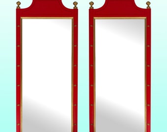 Vintage Palm Beach Style Mirrors, A Pair, Red Lacquered Mirrors, Mid Century Mirrors