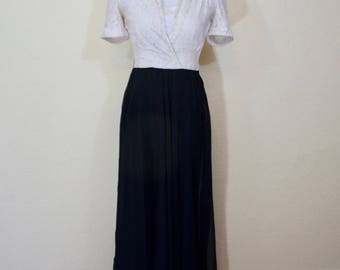 1940's ivory lace and black chiffon dress