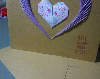 Embroidered heart origami card