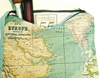 Map Print Pouch, Makeup Pouch, Pencil Case