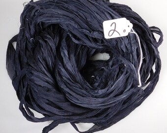 Sari silk ribbon, Silk Sari Ribbon, Chiffon Sari silk ribbon, Charcoal Black Chiffon ribbon, tassel supply, weaving supply, knitting supply