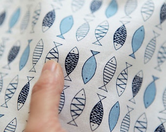 Cute Fish Pattern Blue Color Cotton Fabric