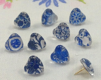 Decorative Push Pins, Blue Heart Push Pins, Thumbtacks, Cork Board Pins, Blue Heart Drawing Pins, Map Pins, Teachers Gift