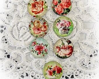 Reneabouquets Glass Dome Romantic Rose Cabochon Trinkets 7 Piece Pack 25mm