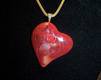 Red and White Swirl Heart Pendant