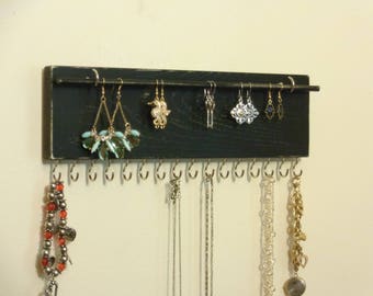 Jewelry Rack - Necklace Holder - Jewelry Organizer - Earring Holder - 16 Jewelry Hooks - Removabkle Rod - Many Color/ Finish Choices