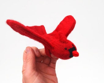Cardinal, bird puppet, waldorf toy, all natural toy, eco friendly toy, red bird, Christmas bird, waldorf bird puppet