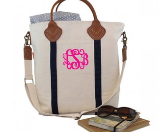 Weekender Monogram Flight Bag - Monogrammed Travel Tote - Leather Handle Travel Wekender - Monogram Canvas Tote - Messenger Bag Tote Bag