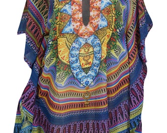 Sexy Beach Cover Up Jewel Print Digital Kimono Short Caftan Colorful V Neckline Amazing Kimono Resort Wear Tunic Dress One Size