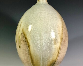 Shino and Wood Ash Glazed Porcelain Bottle
