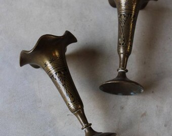 Pair Vintage Brass Vase