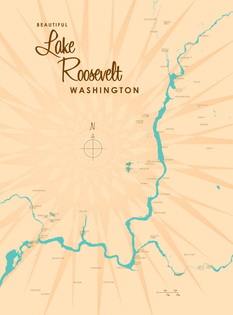 Lake Roosevelt WA Map Canvas Print