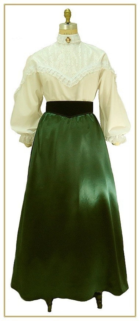 Downton Abbey Inspired Dresses 1890s Victorian Emerald Satin Skirt $59.00 AT vintagedancer.com