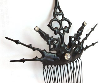 Gothic hair ornament Clock hand elegant Hair Comb black with crystal perfect for that chic vampire bride- Queen of the Night