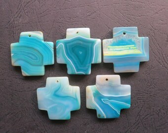 AS PICTURED- 5pcs Large Blue Stripe Agate Cross Pendant 42x42mm- top drilled,Mens Pendant