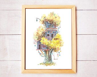Treehouse Series 18 Watercolor Art Print - Digital Download
