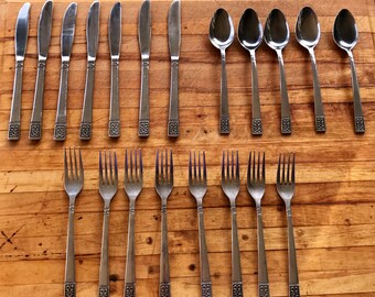 Vintage Flatware Set / Vintage Silverware Set / Seville Flatware Set / Stainless Steel / Mid Century Modern / Retro Serving / Kitchen Decor