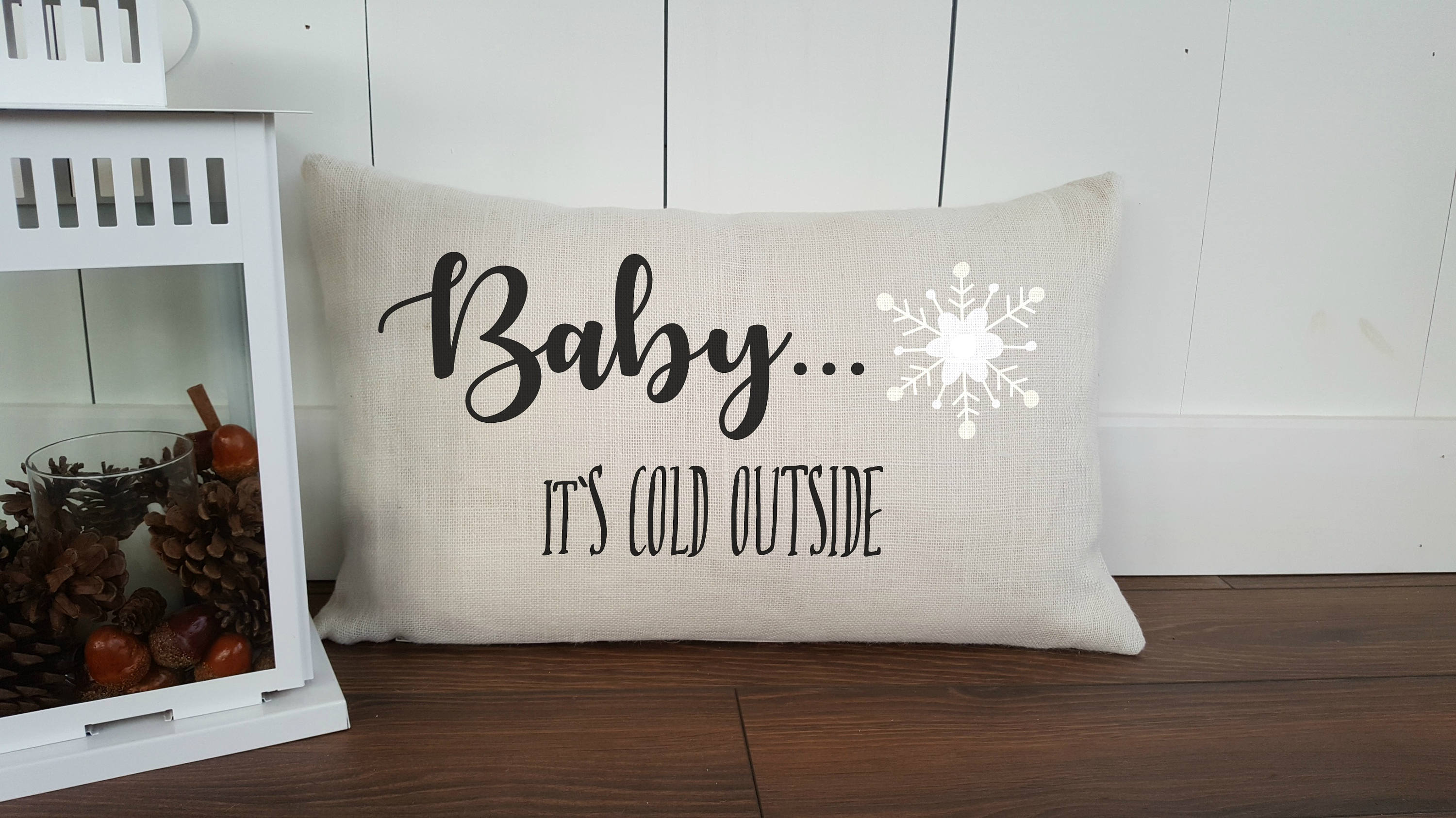 Baby it's Cold Outside Cotton Canvas Pillow Cover. Burlap