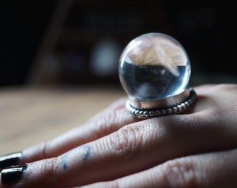 Clear Quartz Crystal Ball Ring - Sterling Silver Crystal Ball Ring - Boho Rings Sterling Silver - Chunky Ring