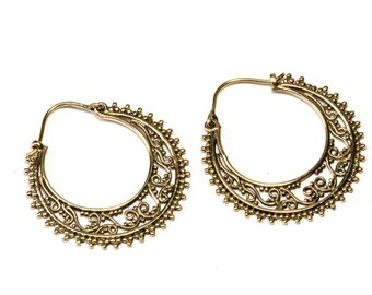 Brass Dots Hoop Earrings Tribal Earrings Mandala Jewellery Free UK Delivery Gift Boxed BG8 * Also available in Gold Plated*