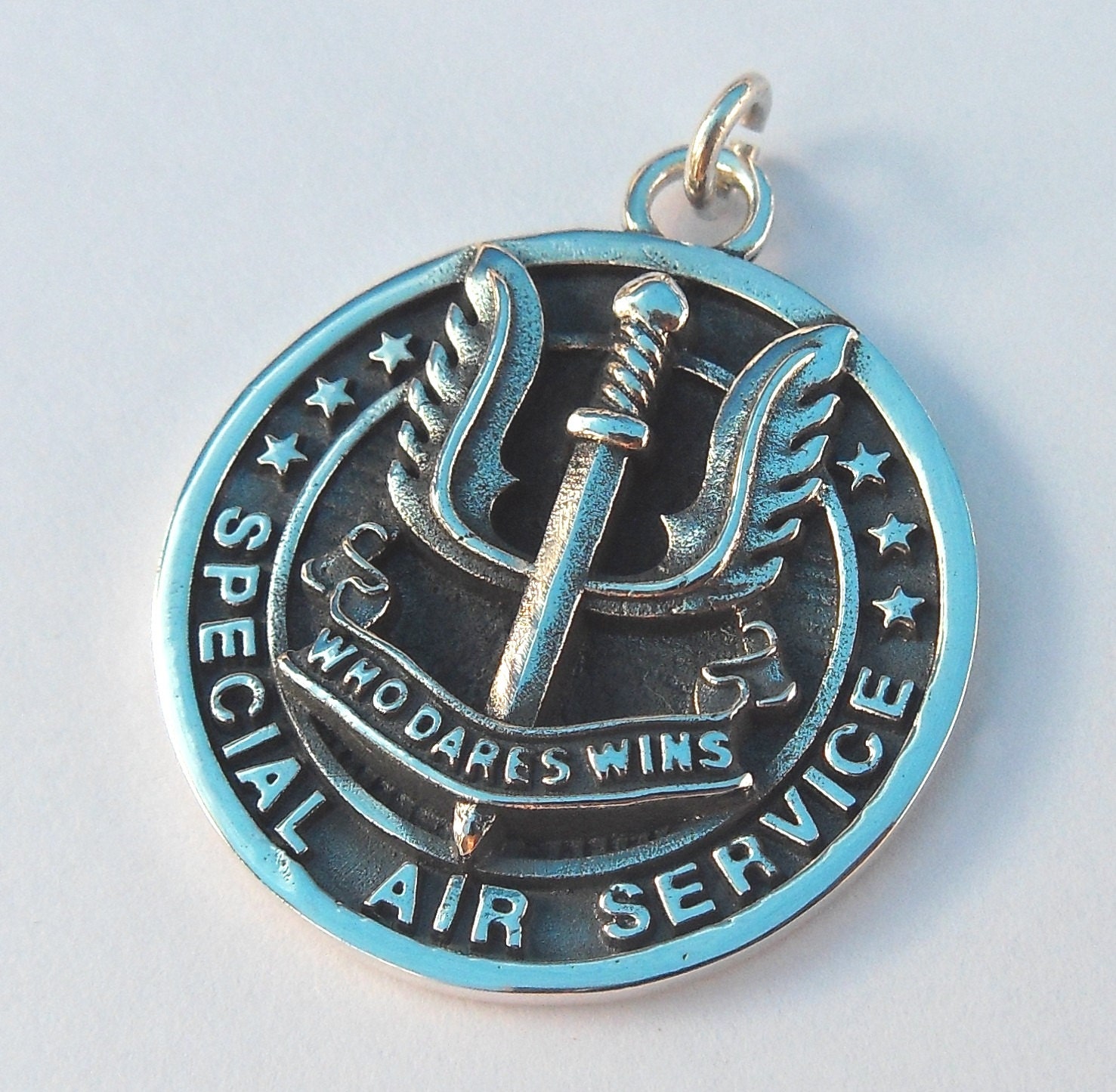 Heavy 3D British Special Forces SAS Military Pendant Sterling