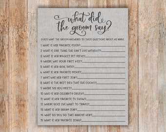 Grey What Did The Groom Say Bridal Shower Game. What Did The Groom Say. Printable What Did The Groom Say. Bridal Shower Games. Download