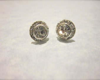 White Topaz And White CZ Sterling Silver Round Halo 5mm Stud Earrings-490810