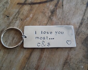 I Love You Most Custom Initial Hand Stamped Keychain