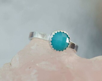 Blue Chalcedony Stacking Ring in Sterling Silver, Size 7