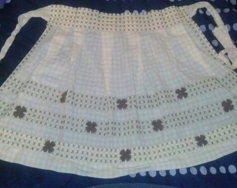 SALE! YELLOW gingham new vintage apron with cross stitch and embroidery - cute!