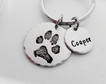 Your Pet's Actual Paw Print Keychain - Pet Memorial Keychain - Memorial Jewelry - Etched Paw Print Keychain - Rainbow Bridge Keychain