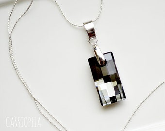 Swarovski Black Diamond Crystal Pendant, Swarovski Crystal Silver Night Necklace, Crystal Night Swarovski Pendant,Crystal Black Pendant