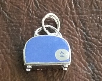 Rare Vintage Airline Luggage Bag Charm, Sterling Silver and Enamel Delta Suitcase Charm, Royal Blue Enamel With Delta Logo