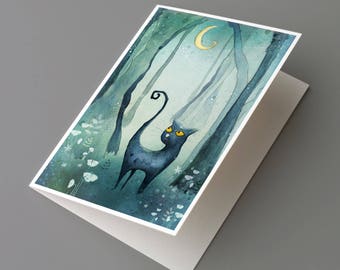 Cat in the forest – greeting card